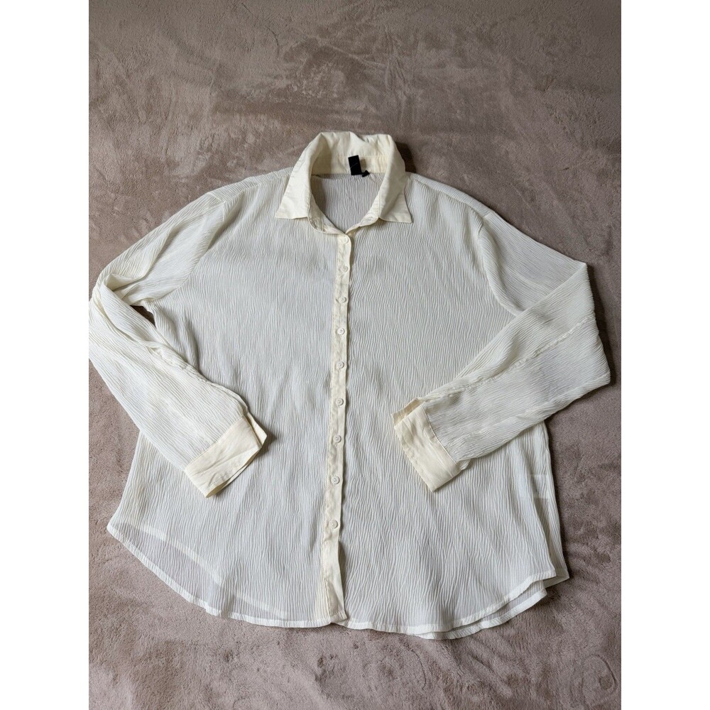 Windsor Sheer Blouse Ivory Button Front Long Sleeve Top Size L